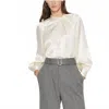 Club Monaco Printed Mock Neck Silk Blouse In Beige In Neutral