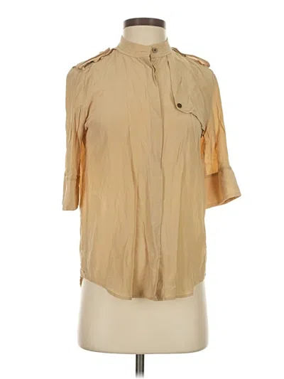 Pre-owned Club Monaco Short Sleeve Silk Top Tan Tie Neck Tops