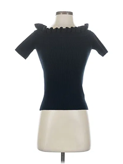 Pre-owned Club Monaco Short Sleeve Top Black Ruffles Neckline Tops
