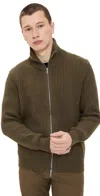 Club Monaco Stitch Full Zip Cardigan Olive In Olive
