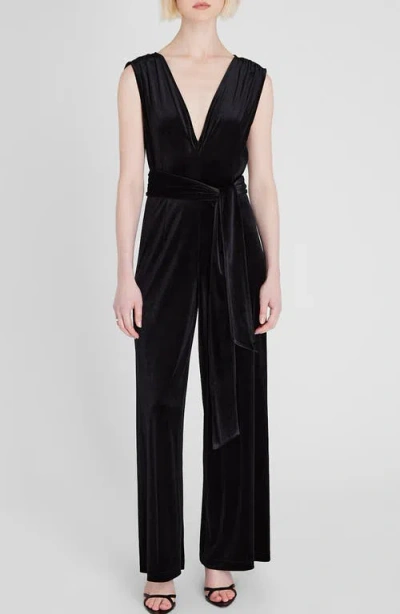 Club Monaco Tie Waist Sleeveless Velvet Jumpsuit In Black | ModeSens