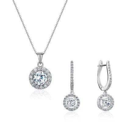 Club Rochelier 5a Cubic Zirconia Round Necklace And Halo Drop Earrings Set In Metallic