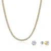 CLUB ROCHELIER 5A CUBIC ZIRCONIA TENNIS NECKLACE AND 7MM STUD EARRINGS SET (18K GOLD)