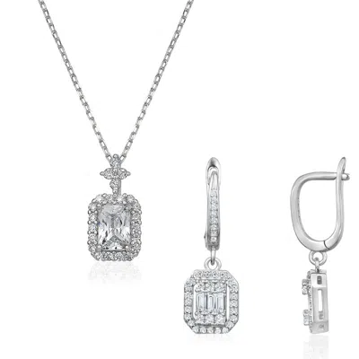 Club Rochelier Cubic Zirconia Geometric Necklace And Drop Earrings Set In Metallic