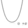CLUB ROCHELIER CUBIC ZIRCONIA TENNIS NECKLACE AND 7MM STUD EARRINGS SET (RHODIUM)