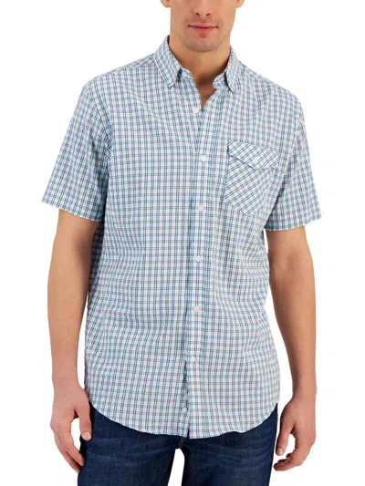 Club Room Flamingo Mens Plaid Woven Button-down Shirt In Blue