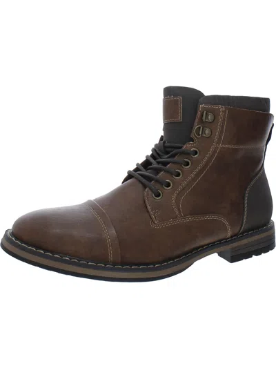 Club Room Frederick Mens Faux Leather Combat & Lace-up Boots In Brown