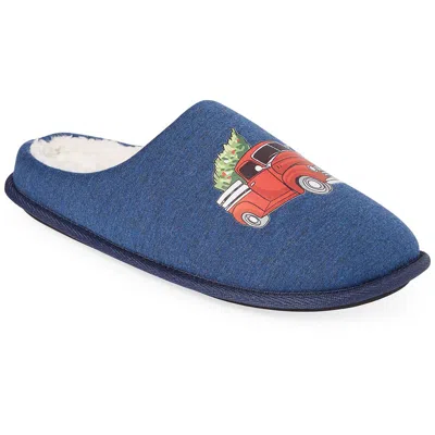 Club Room Holiday Truck Mens Fleece Indoor/outdoor Scuff Slippers In Multi