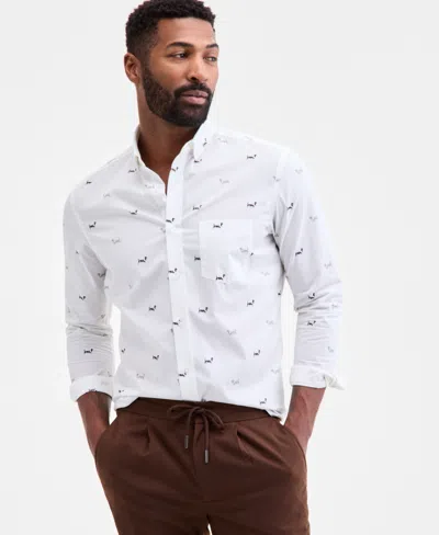 Club Room Long Sleeve Basset Hound Print Button-down Shirt, Macy's Exclusive In White