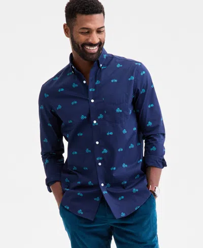 Club Room Long Sleeve Bicycle Print Button-down Shirt, Macy's Exclusive In Blue