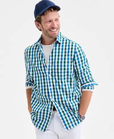 Club Room Long Sleeve Gingham Check Button-down Shirt, Macy's Exclusive In Blue