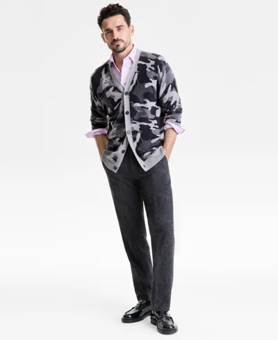 Club Room Men's 100% Cashmere Camo-print V-neck Cardigan, Macy's Exclusive In Black