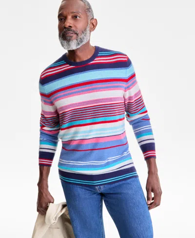 Club Room Men's 100% Cashmere Stripe Crewneck Sweater, Macy's Exclusive In Blue
