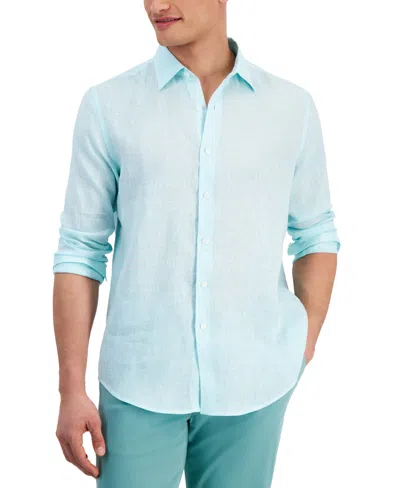 Club Room Men's 100% Linen Shirt, Created For Macy's In Gentle Lagoon