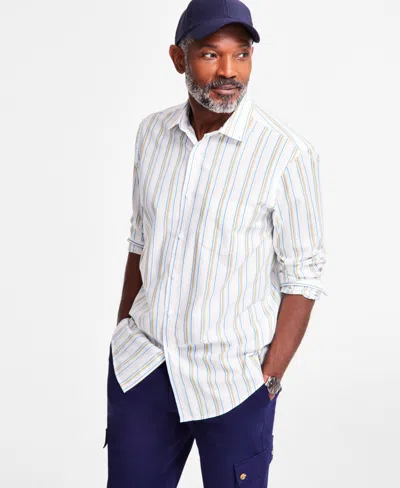 Club Room Men's Alba Stripe Woven Long-sleeve Button-down Shirt, Exclusively At Macy's In Winter Ivory