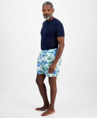 Club Room Men's Aloha Tropical Print Drawstring 7" Swim Trunks, Exclusively At Macy's In Blue