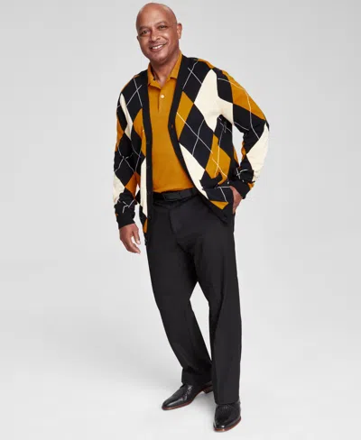 Club Room Men's Regular-fit Argyle Cardigan, Created For Macy's In Golden Brown