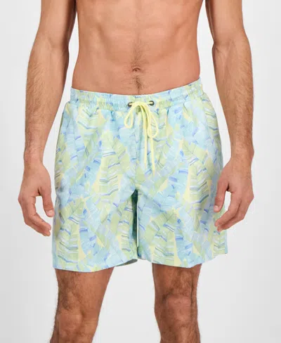 Club Room Men's Anana Leaf Print Drawstring 7" Swim Trunks, Exclusively At Macy's In Pale Sun