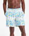Club Room Men's Aqua Palm Tree Drawstring 7" Swim Trunks, Exclusively At Macy's In True Light Blue
