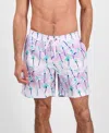Club Room Men's Aqua Palm Tree Drawstring 7" Swim Trunks, Exclusively At Macy's In Gold
