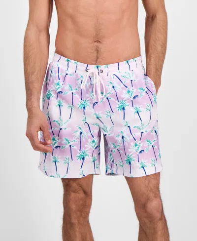 Club Room Men's Aqua Palm Tree Drawstring 7" Swim Trunks, Exclusively At Macy's In Gold