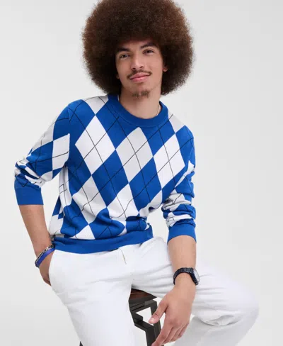 Club Room Men's Argyle Crewneck Sweater, Exclusively At Macy's In Blue