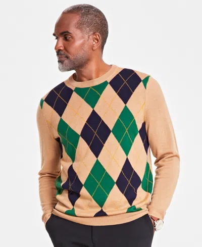 Club Room Men's Argyle Merino Sweater, Created For Macy's In Taupe Flash