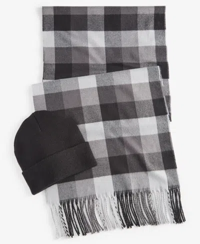 Club Room Men's Beanie & Scarf Set, Created For Macy's In Black,grey