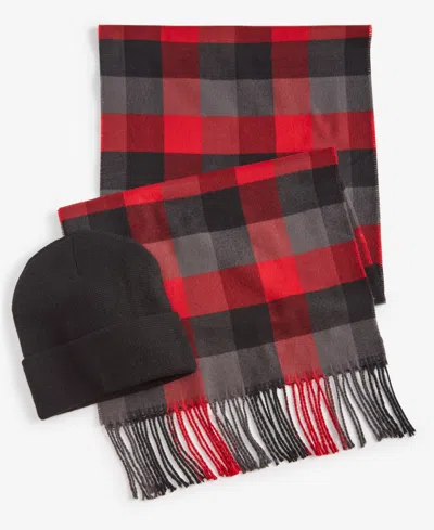 Club Room Men's Beanie & Scarf Set, Created For Macy's In Black,red