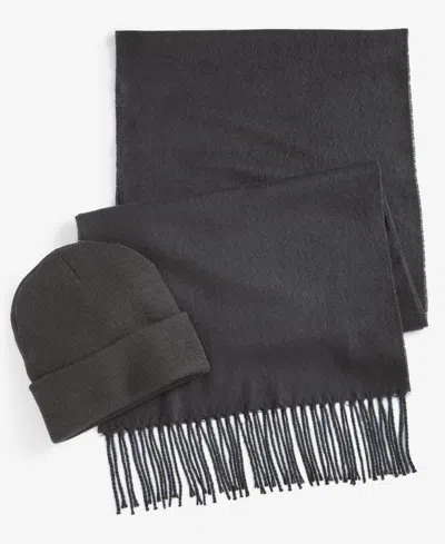 Club Room Men's Beanie & Scarf Set, Created For Macy's In Charcoal
