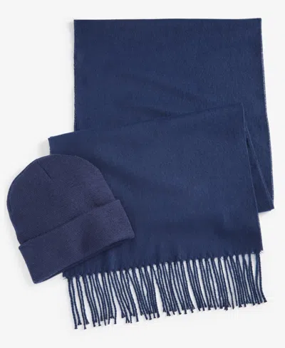 Club Room Men's Beanie & Scarf Set, Created For Macy's In Navy