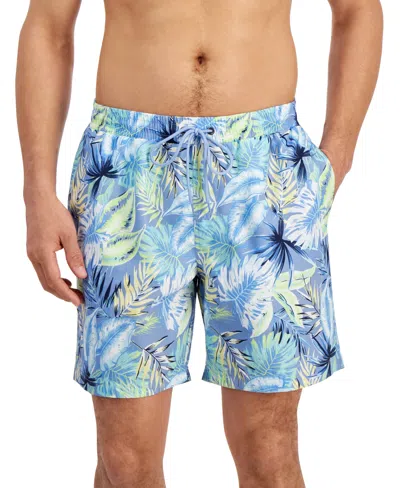 Club Room Men's Bello Floral-print Quick-dry 7" Swim Trunks, Created For Macy's In Blue Saber