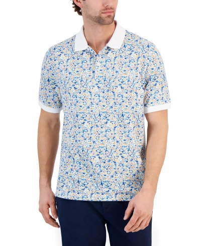 Club Room Men's Berty Floral Pique Polo Shirt, Created For Macy's In Bright White