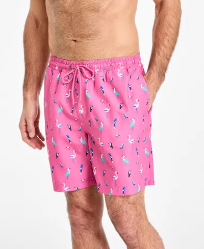 Club Room Men's Bird Party Print Drawstring 7" Swim Trunks, Exclusively At Macy's In Blue
