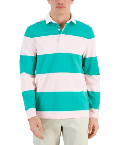 Club Room Men's Bold Line Long Sleeve Rugby Shirt, Created For Macy's In True Green