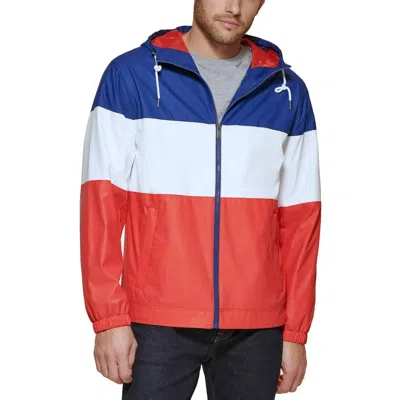 Club Room Men's Rubberized Lightweight Hooded Rain Jacket, Created For Macy's In Navy,white,dusty Red