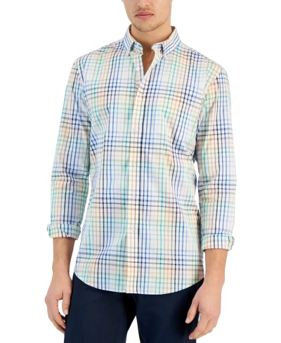 Club Room Men's Bright Plaid Poplin Long Sleeve Button-down Shirt, Created For Macy's In Bright White