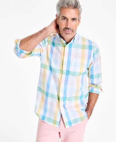 Club Room Men's Brook Regular-fit Stretch Plaid Button-down Poplin Shirt, Exclusively At Macy's In Bright Whi