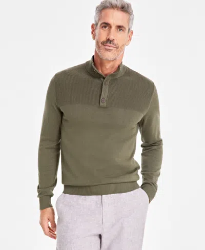 Club Room Men's Button Mock Neck Sweater, Created For Macy's In Wild Ivy
