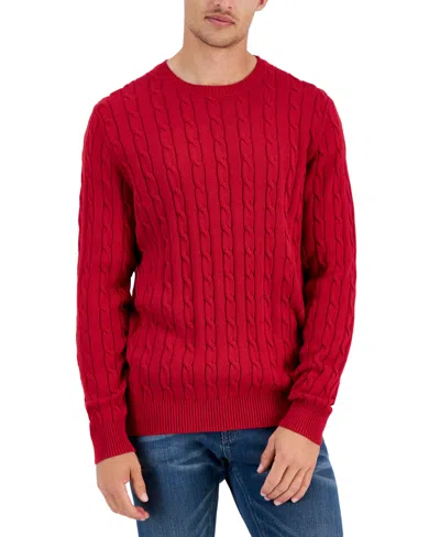 Club Room Men's Cable-knit Cotton Sweater, Created For Macy's In Fire