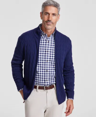 Club Room Men's Cable-knit Full-zip Sweater, Created For Macy's In Navy Blue