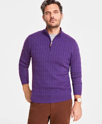 Club Room Men's Cable Knit Quarter-zip Cotton Sweater, Created For Macy's In Concord Crush
