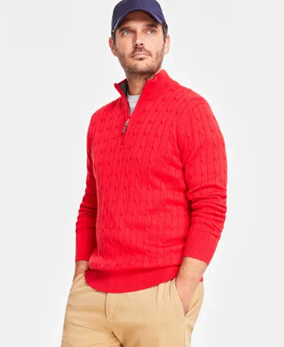 Club Room Men's Cable Knit Quarter-zip Cotton Sweater, Created For Macy's In Fire