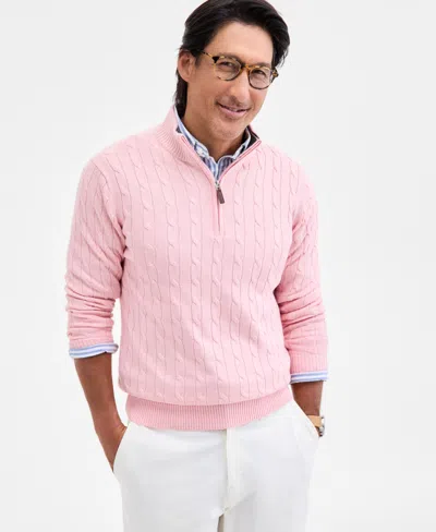 Club Room Men's Cable Knit Quarter-zip Cotton Sweater, Created For Macy's In Pink
