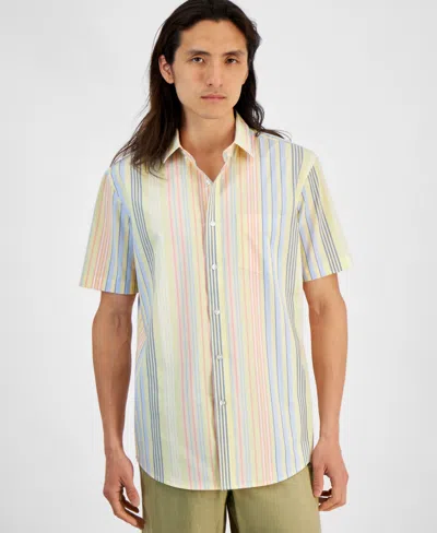Club Room Men's Cali Regular-fit Stretch Stripe Button-down Poplin Shirt, Created For Macy's In Lemon Ice