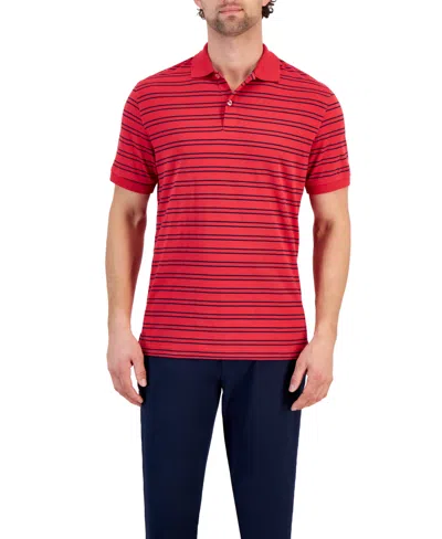 Club Room Men's Carter Novelty Interlock Striped Short Sleeve Polo Shirt, Created For Macy's In Red Combo