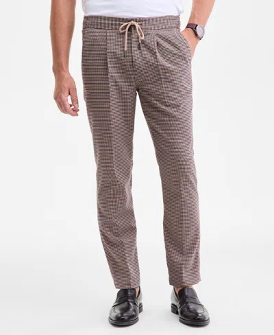 Club Room Men's Checked Plaid Pull-on Drawstring Trousers, Macy's Exclusive In Brown