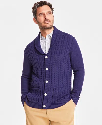 Club Room Men's Chunky Shawl Collar Cardigan Sweater, Created For Macy's In Navy Blue