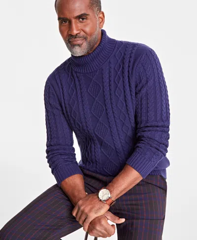 Club Room Men's Chunky Turtleneck Sweater, Created For Macy's In Navy Blue