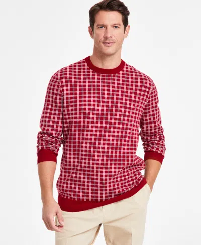 Club Room Men's Clean Check Merino Sweater, Created For Macy's In Red